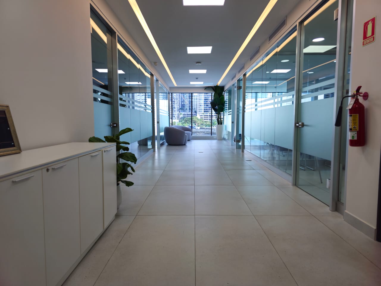 Vista del pasillo hacia el área de estar